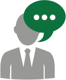 HR Icon - Person with message circle with dots by head