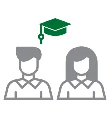 silhouette of man and woman with green graduation cap icon